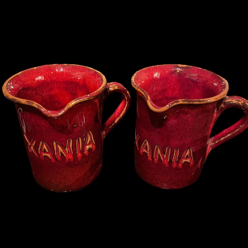 Vintage Pottery Creamer Mugs Dark Red “Xania” - set of two